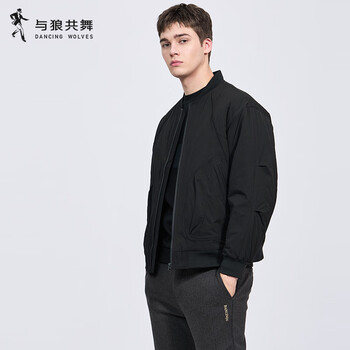 Dances with wolves quilted aviator baseball collar jacket men's 2025 autumn and winter new workwear warm casual jacket 1076 black 001 m (170)
