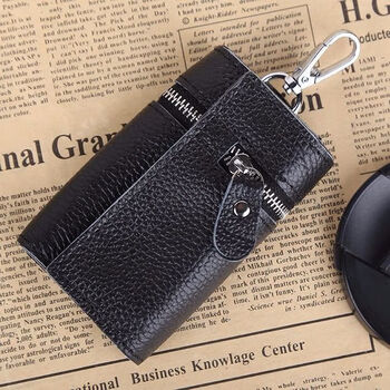 Ye yu genuine leather key bag for men with large capacity and multi-function waist hanging cowhide for women simple and practical car key bag soft leather fashionable black