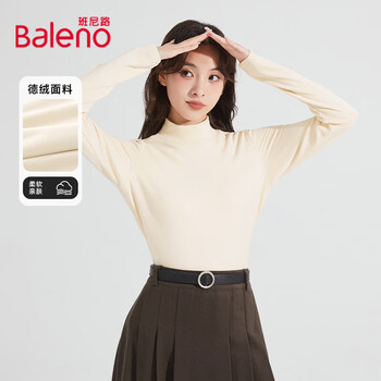 Baleno (baleno) women's bottoming shirt autumn and winter new style inside and outside half turtleneck long-sleeved breathable german thin velvet warm tops for women 9.31 apricot #solid color thin velvet warm s