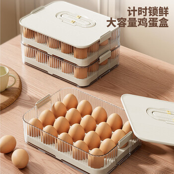 Mouth-quality egg storage box, refrigerator-specific sealed timer fresh-keeping box, multi-layer egg box, transparent with lid, white timer egg box (one layer)