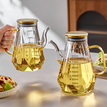 Yagang high borosilicate glass oil pot for kitchen special food grade high temperature resistant pour-out oil leak-proof oil bottle without hanging oil tank 500ml oil pot with mouth cover heat-resistant and explosion-proof/damage compensation included