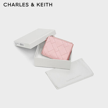 Charles&keith braided short wallet card holder coin purse new year gift for girlfriend ck6-10681212 cotton candy pink marshmallow powder xxs
