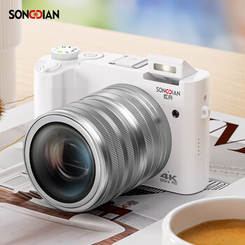 Songdian digital camera front and rear dual camera 6400w high-definition mirrorless camera vlog portable student entry-level camera dc218 white + wide-angle lens 64g memory
