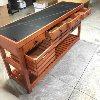 Kitchen island solid wood cooking table open sideboard retro home console american country dining table cabinet solid wood countertop 80*60*85 two drawers