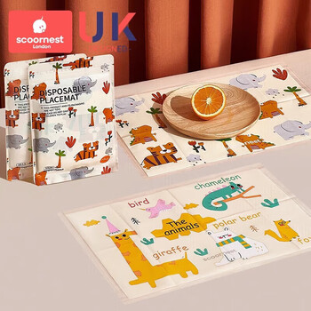 Shantou lincun disposable placemat portable out-and-out baby table mat oil-proof and waterproof children's dining chair dining table mat tablecloth family set 40 pieces-nickelodeon animal park+
