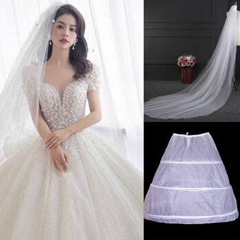 Seasonal wedding dress plus size 200 pounds for autumn and winter for fat girls and fat mm brides. wedding dress with tail in summer, slimming and simple texture. floor-length wedding dress + veil skirt support 7xl