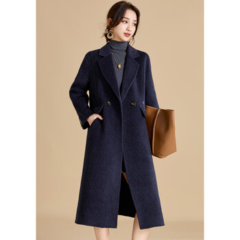 Copper's textured sheep wool coat is fashionable and simple double-sided woolen coat, comfortable and loose mid-length coat for women in autumn and winter