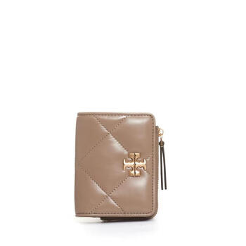 Tory burch women's wallet zipper closure multiple card slots portable storage id storage leather tan quilted design brown tu