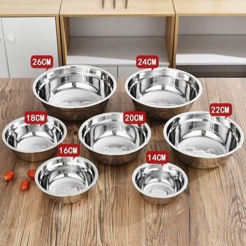 Muke 304 stainless steel basin thickened non-magnetic multi-purpose basin canteen soup bowl household instant noodle bowl rice basin bowl soup basin egg beating basin 304 food grade stainless steel basin 18+20+22+24+26cm five-piece set