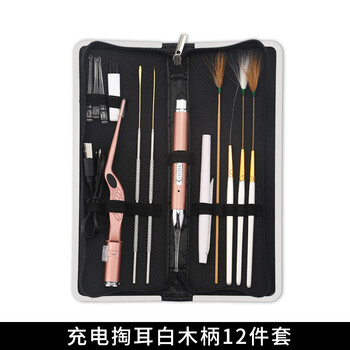 Shiganu ear picking tool set ear picking ear scoop ear picking rechargeable luminous ear picking ear picking artifact rechargeable white wooden handle 12-piece set