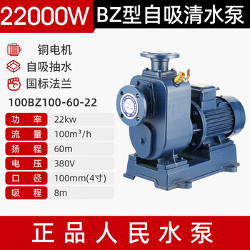 People's horizontal pipeline centrifugal pump bz self-priming pump zw large flow high lift water pump 380v three-phase circulation 22kw100 caliber bz clean water pump copper motor