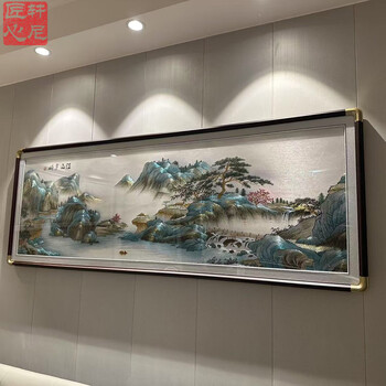 Henney's ingenuity jiangshan duojiao only machine embroidery su embroidery living room hanging painting su embroidery sofa background wall decoration painting landscape mural black walnut solid wood frame duojiao 220*80 high-end frame