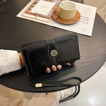 Jatuji versatile long wallet card holder with multiple card slots large capacity women's bag black