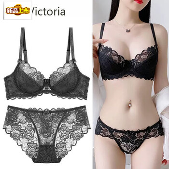 Morten solum big brand victoria slim bra sexy lace bra women's summer push-up breathable underwear big breast revealing small set x03-temptation black set m x03-elegant gray set