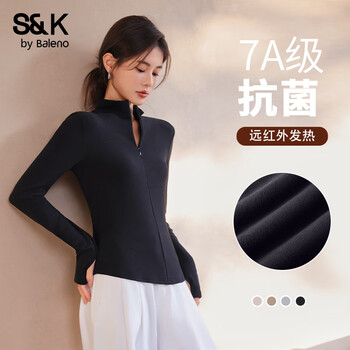 Baleno s&k series bottoming shirt women's jacket autumn and winter new open-collar thin velvet long-sleeved warm and high-end tops black #solid color 7a antibacterial s