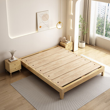 Juxun tatami bed frame without bedside mortise and tenon structure rubber wood solid wood bed can be customized to any size (rubber wood 18mm mortise and tenon bed board) solid wood color single bed (height 30cm) 1000mm*1900mm