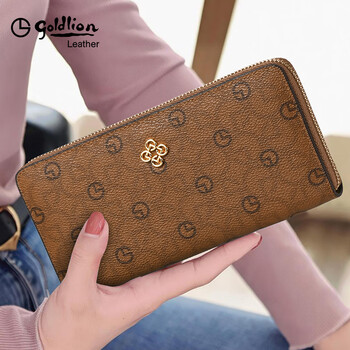 Goldlion wallet women's 2025 latest fashion high-end long wallet light luxury zipper high-quality handbag luxury brown brown official authentic one counterfeit penalty ten