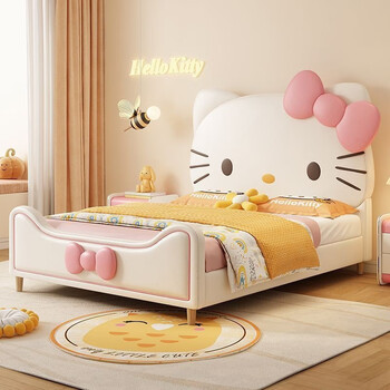 Livable wood art children's bed girl 1.5m1.8m hello kitty leather bed double princess bed nordic storage bed cute bed+20cm014 simmons antibacterial jute mat+2 cabinets 1800mm*2000mm air pressure three drawing structure