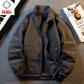 Kuraishi kazuki thickened velvet double-sided jacket for men autumn and winter warm thickened polar fleece casual stand-collar jacket dark gray reversible. the size is too small. it is recommended to go up one size xl. recommended 131-145 pounds
