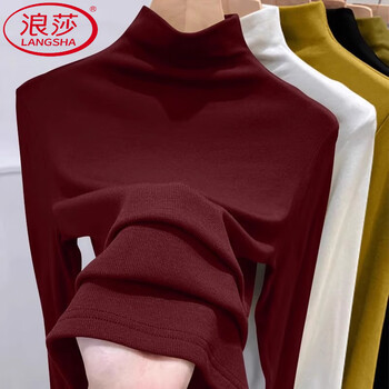 Langsha modal half turtleneck bottoming shirt for women in autumn and winter new style threaded slim fit inner wearable black long-sleeved top for women burgundy single piece threaded fabric xl recommended 120-140 catties