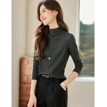 Shangjing brushed inner top for semi-senior women 2025 winter new warm base shirt slim fit solid color inner top dark gray m
