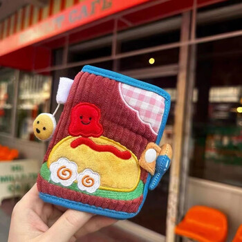 Chajin cute canvas wallet short zipper compact half-fold denim corduroy card holder clutch embroidered good-looking omelet rice