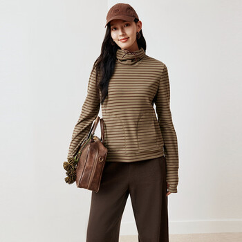 Firststation fs fashion high collar striped slim long sleeve bottoming shirt women's 25 winter new style 5521a green m