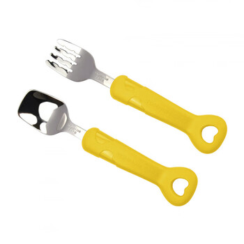 Tanbeiman german quality baby eating training spoon stainless steel fork and spoon set 316 spoons children's food supplement spoon yellow two-piece set
