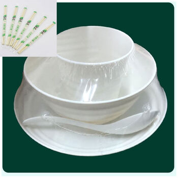 Duochuan disposable tableware three-piece set rice husk bowls and chopsticks set biodegradable home banquet and supper commercial thickened independent packaging bowls, chopsticks, cups and spoons three-piece set 10 sets for 1 table