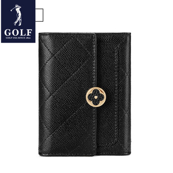 Golf (golf) 2025 cowhide wallet for women new fashion short coin purse bank card holder driver's license card holder gift box elegant black