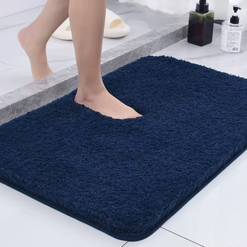 Yusenyi bathroom size carpet water-absorbent toilet mat mat bathroom entrance door mat toilet household navy blue (3cm long hair, strong water absorption) 50x80cm (2 pack, water-absorbent and non-slip)