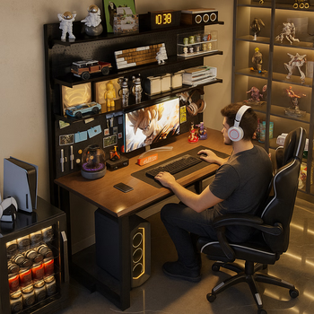 Gujia home furnishing vertical perforated board free of punching floor-standing storage rack multi-layer perforated board computer desk e-sports table home desk bookshelf storage artifact free three-layer board luxury model free door-to-door delivery + installation included