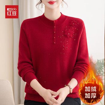 Hodo middle-aged mother's winter clothing plus velvet thickened sweater middle-aged and elderly knitwear autumn and winter half turtleneck bottoming shirt warm top