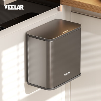 Veelar kitchen wall-mounted trash can for home use 2025 new style bend-free small kitchen waste storage bucket with lid bathroom toilet 6l-volcanic lime 2025 new style | brushed steel cover
