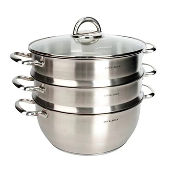 Lock&lock 28cm stainless steel steamer 2-layer steamer 3-layer double bottom thickened large soup pot induction cooker silver 3-layer steamer 28cm