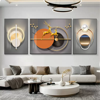 Yusenyi light luxury living room decoration painting modern simple sofa background wall painting painting elk high-level sense three auspicious and perfect m crystal porcelain crystal painting picture - aluminum alloy brushed frame noble black frame 4-60x80120x8060x80 (hanging 3.