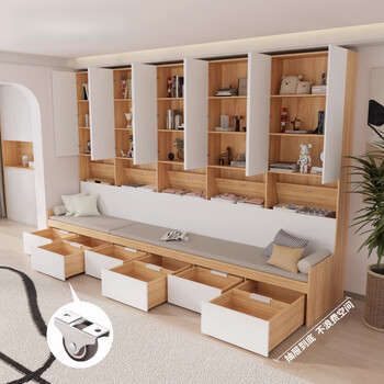 Zhaozego living room sofa bed storage cabinet integrated multi-functional household glass bookcase card seat combination simple background wall cabinet wooden door style/length 200cm (e0 grade solid wood ecological board) + cushion included