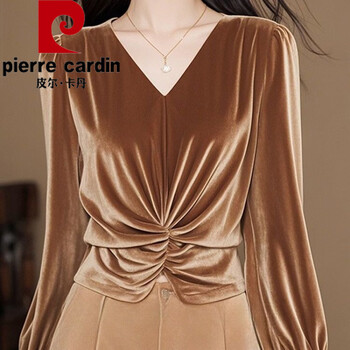 Woodpecker (tucano) new autumn and winter feminine v-neck tops, high-end western shirts for young, beautiful and fashionable bottoming shirts, khaki xl