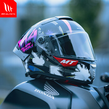 Mt helmets motorcycle helmet thor 4 full-face helmet with large tail fin for men and women summer breathable motorcycle racing double lens 3c certification gray purple undercurrent (standard transparent lens) xl