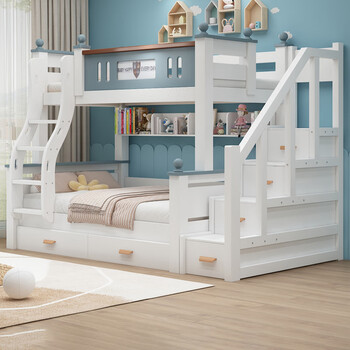 Oufansen solid wood bunk bed children's bed small apartment rubber wood bunk bed two-layer height bed ladder cabinet type (with 5cm mattress) top bunk width 105cm* bottom bunk width 135cm