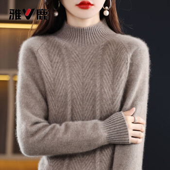 Yalu light luxury wool sweater women's new half-height pullover thickened warm loose bottoming sweater woolen sweater camel xl recommended 115-125 pounds