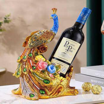 Shantou lincun red wine rack ornaments, wine cabinet decorations, chinese-style living room tv cabinet, golden peacock wine holder, housewarming gift, gold peacock wine rack