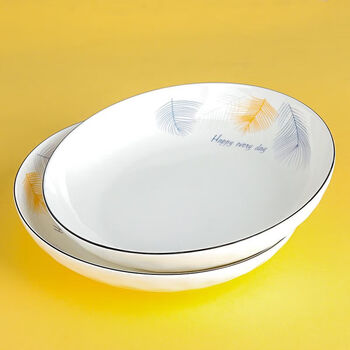 Vinoa 4-piece square plate household ceramic deep plate microwave dish plate rice plate creative plate 2023 new internet celebrity dish 1 feather disc 7 inches