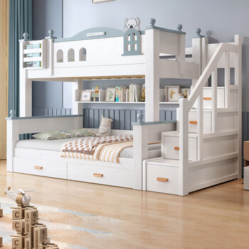 Oufansen solid wood bunk bed, cherry wood double-decker children's bed, boys and girls, high and low beds, bunk beds, small apartment double bed, straight ladder type, upper bunk width 130cm* bottom bunk width 160cm