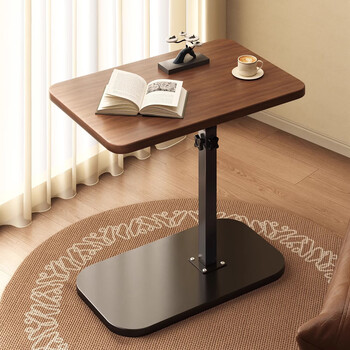 Wooden shuangfu lift sofa side table living room side table coffee table small table tea table movable bedside table bedroom bedside storage rack limited time impulse walnut color-carbon steel black frame