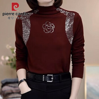 Pierre cardin's new autumn and winter fashionable and versatile double-sided velvet bottoming shirt for middle-aged mothers, fashionable and slim high-neck warm shirt, ankola red m, recommended within 100 pounds