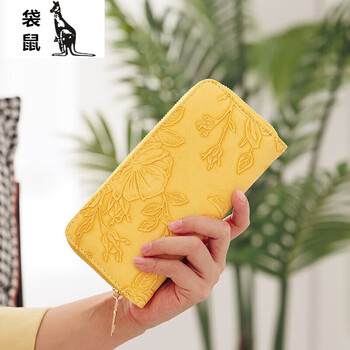 Kangaroo (kangaroo) new 2024 long wallet large capacity mobile phone bag single pull wallet multi-card slot clutch bag coin purse trendy yellow