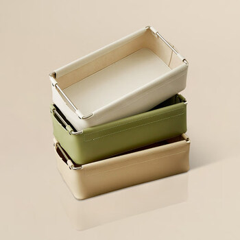 He jiagong light luxury desktop storage box cosmetics storage basket storage basket entrance key remote control leather beige