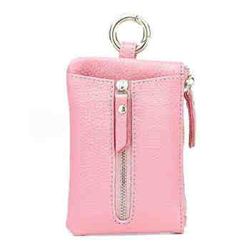 Fuyan key bag genuine leather texture women's soft leather multifunctional keychain bag exquisite large capacity key bag coin purse integrated cherry blossom pink special offer - ordinary material.