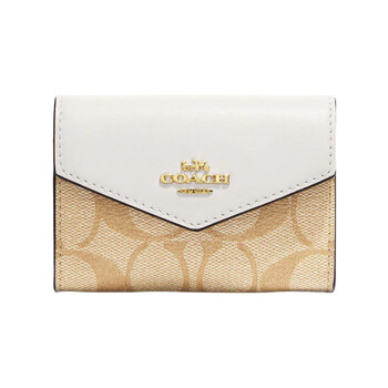 Coach card case 10 classic car and horse logo flip canvas with leather wallet card case women's white basic pack (bag + dust bag)